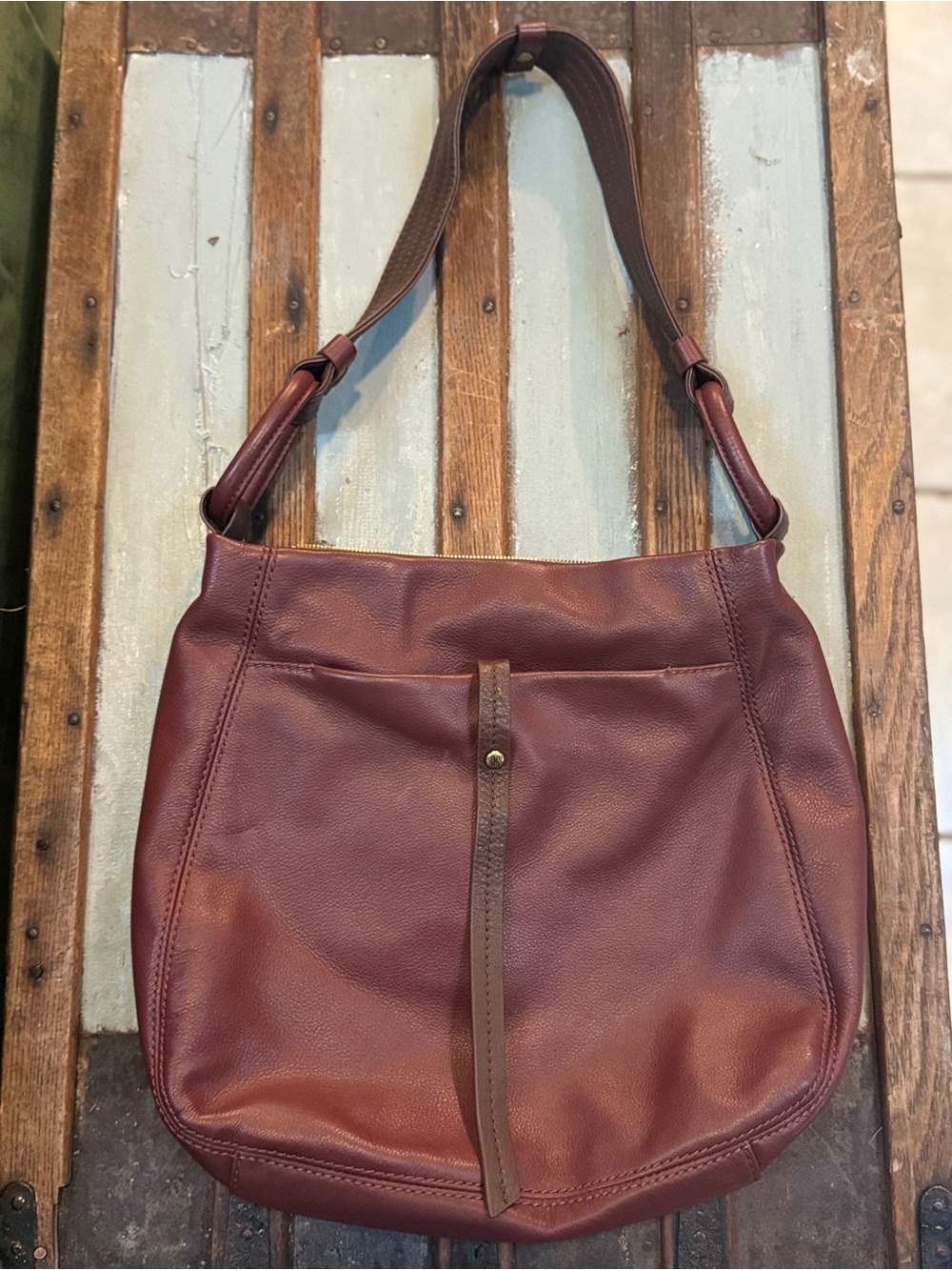 HOBO Leather Shoulder Bag in Burgundy -
